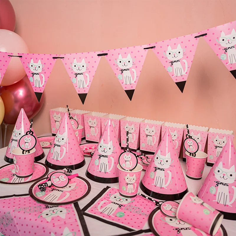 Disposable tableware cartoon cat theme children’s birthday party decorations dinner tray straws paper towels party hats flags
Disposable tableware cartoon cat theme children’s birthday party decorations dinner tray straws paper towels party hats flags