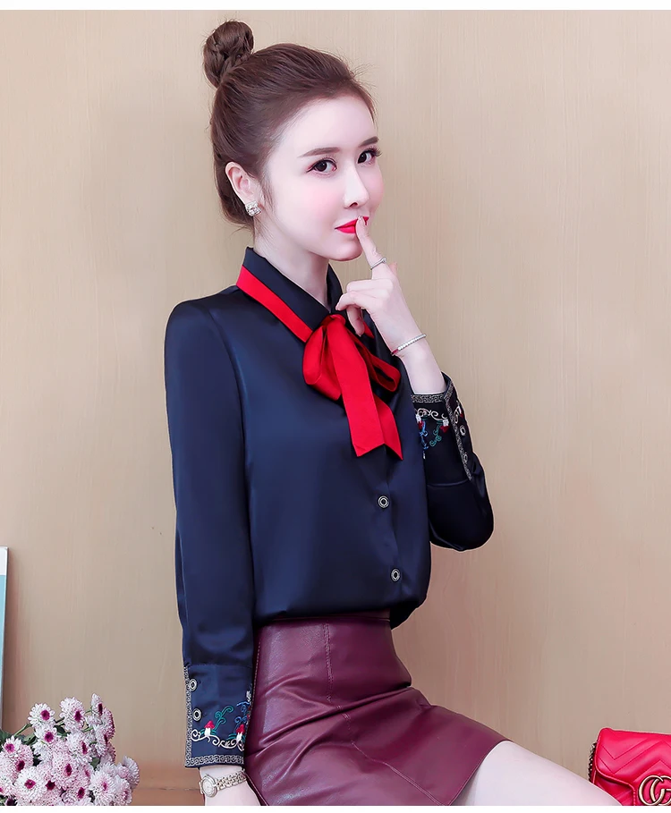 Chiffon Slim Women's Shirts New Fashion Blouses Casual Long Sleeve Blusas Embroidery Bow Tie Shirts Autumn Houthion
Chiffon Slim Women's Shirts New Fashion Blouses Casual Long Sleeve Blusas Embroidery Bow Tie Shirts Autumn Houthion