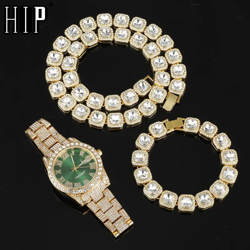 Hip Hop 12MM 3PCS KIT Watch+Necklace+Bracelet Bling Crystal AAA+ Iced Out Cuban Rhinestones Chains For Women Men Jewelry
Hip Hop 12MM 3PCS KIT Watch+Necklace+Bracelet Bling Crystal AAA+ Iced Out Cuban Rhinestones Chains For Women Men Jewelry