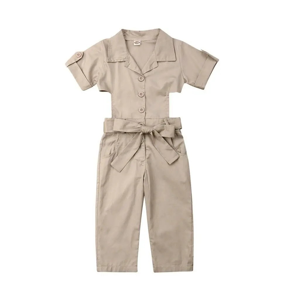 

2020 Infant Kids Baby Girls Romper Kids Overalls Spring Autumn Fashion Clothes Solid Sashes Belt Jumpsuits Clothes 2-7Y