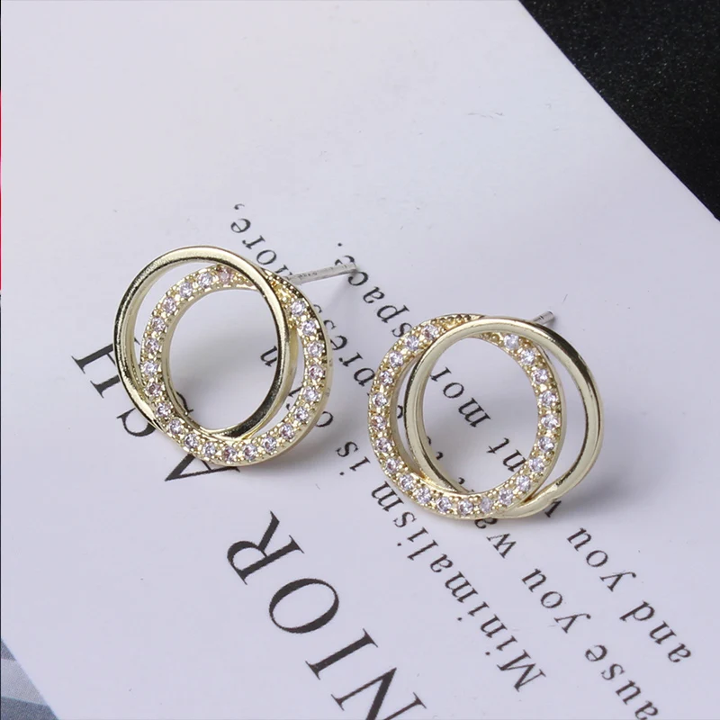 New Gold Silver Color Round Stud Earrings Shiny CZ Zircon Double Circle Ear Rings for Women Fashion Jewelry
New Gold Silver Color Round Stud Earrings Shiny CZ Zircon Double Circle Ear Rings for Women Fashion Jewelry
