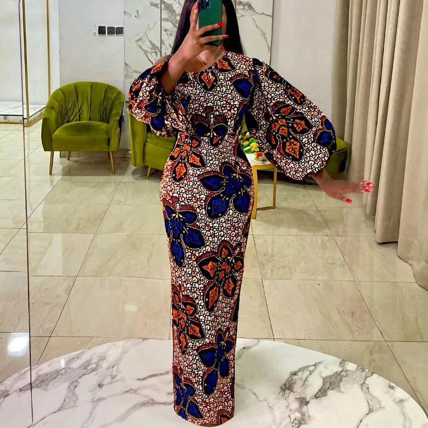 Women Printed Dress Long Lantern Sleeves Retro Maxi Vintage Slim High Waist Floral African Female Celebrate Occasion Robes New
Women Printed Dress Long Lantern Sleeves Retro Maxi Vintage Slim High Waist Floral African Female Celebrate Occasion Robes New