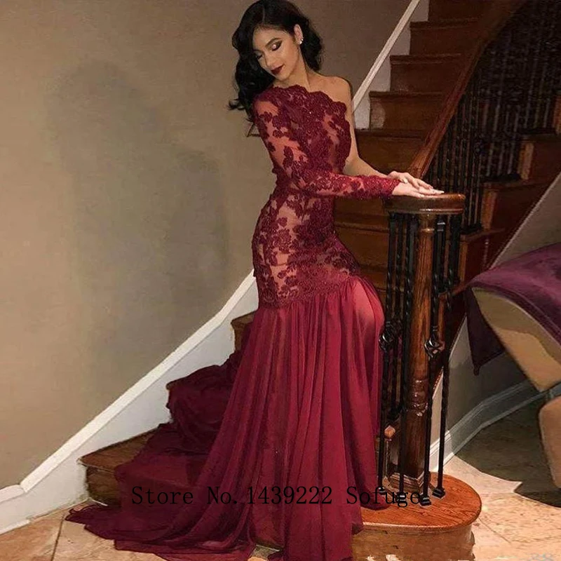 Sofuge Burgundy Chiffon Evening Dresses Prom One Shoulder Sleeves Appliques Vestidos De Fiesta Robe De Soiree Evening Gown
Sofuge Burgundy Chiffon Evening Dresses Prom One Shoulder Sleeves Appliques Vestidos De Fiesta Robe De Soiree Evening Gown