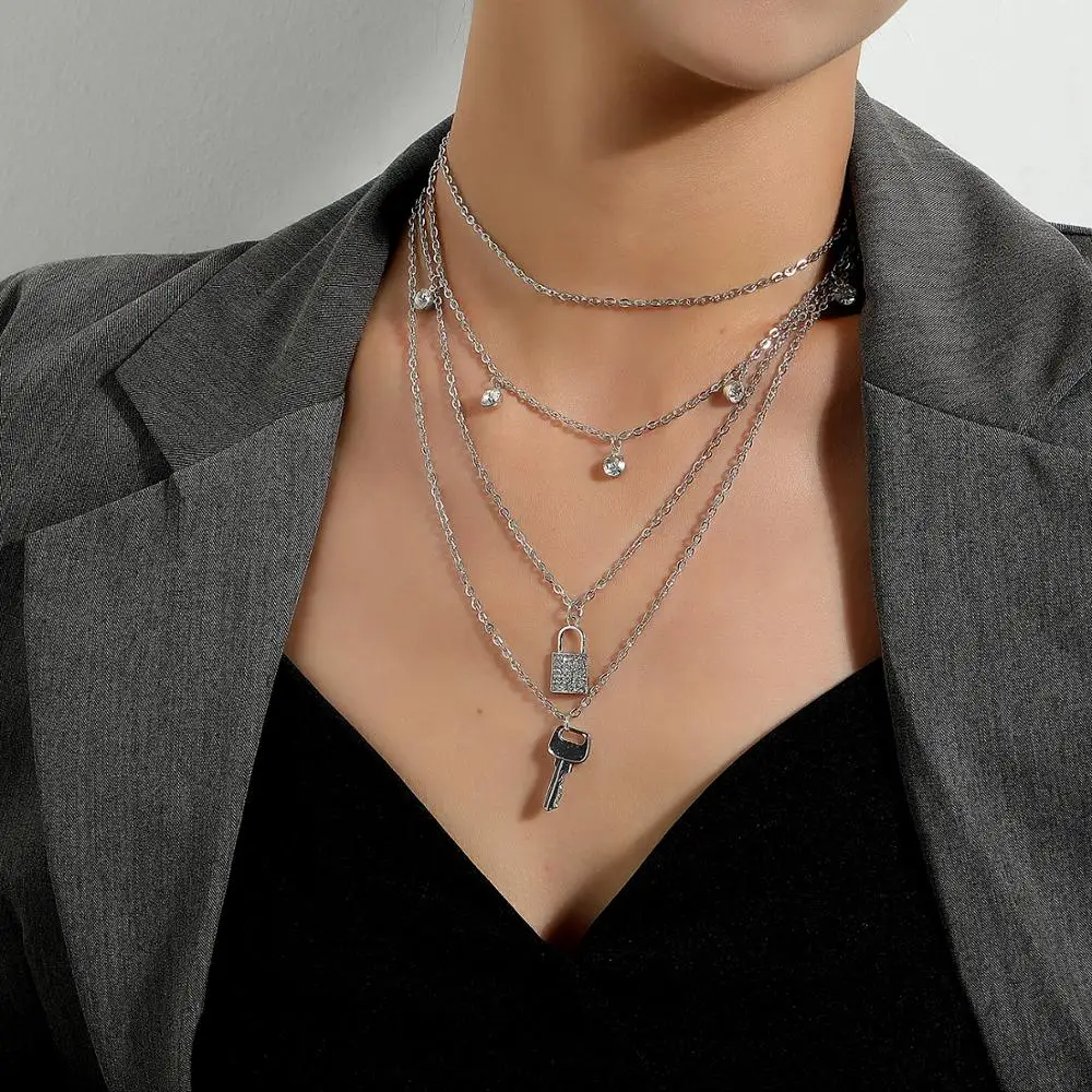 4 Pcs Lock & Key Charm Necklace Statement Simple Rock Punk Hip Hop Multilayer Chain Neck for Women Girls Men Boy
4 Pcs Lock & Key Charm Necklace Statement Simple Rock Punk Hip Hop Multilayer Chain Neck for Women Girls Men Boy