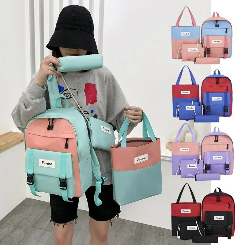 4-piece Fashionable Female Backpack Canvas Waterproof Bookbags For Teenage Girls Large Capacity Light Travel Bags
4-piece Fashionable Female Backpack Canvas Waterproof Bookbags For Teenage Girls Large Capacity Light Travel Bags