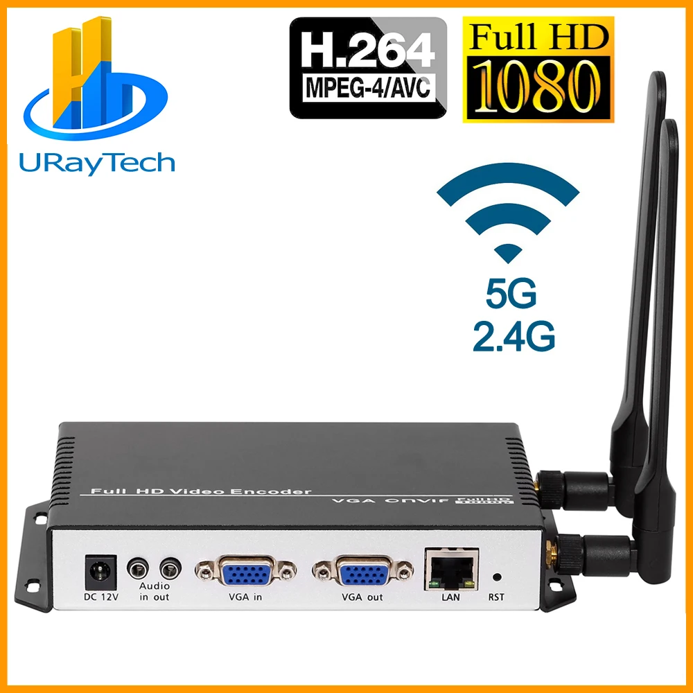 

URay Wireless H.264 VGA + Stereo Audio To IP Stream Encoder IPTV Live Streaming Encoder WiFi With HTTP, RTSP, RTMP, UDP, ONVIF