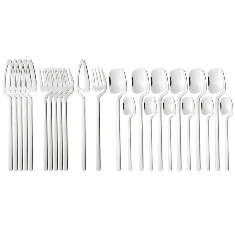 24pcs Silver Flatware Silverware Set 304 Stainless Steel Dinnerware Knife Fork Tea Coffee Spoon Tableware Party Bra Cutlery Sets 
24pcs Silver Flatware Silverware Set 304 Stainless Steel Dinnerware Knife Fork Tea Coffee Spoon Tableware Party Bra Cutlery Sets