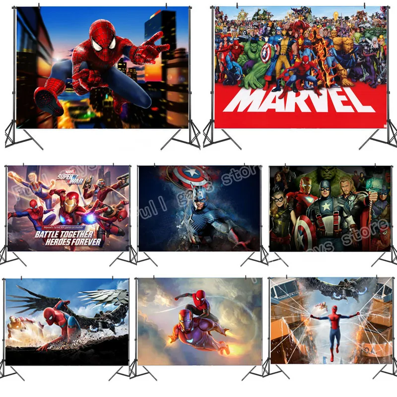Виниловый фон для фотосъемки с изображением Человека паука|Воздушные шары и