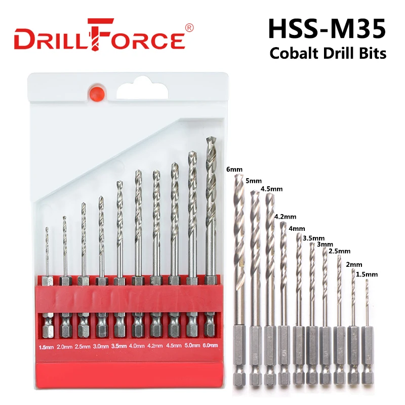Набор кобальтовых сверл Drillforce, 10 шт., 1,5-6 мм, сверла из быстрорежущей стали M35 для нержавеющей стали 1,5/2/2/3/3/4/4/2/4/5/6 мм
Набор кобальтовых сверл Drillforce, 10 шт., 1,5-6 мм, сверла из быстрорежущей стали M35 для нержавеющей стали 1,5/2/2/3/3/4/4/2/4/5/6 мм