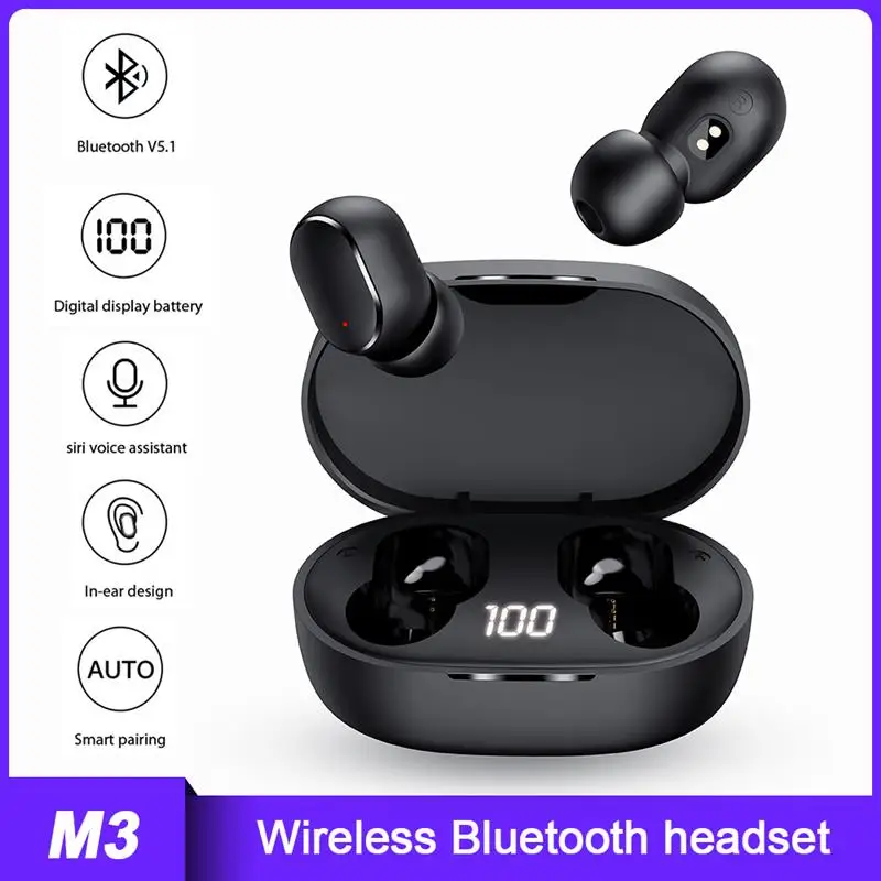 M3 Wireless Bluetooth Earphones Waterproof TWS LED Power Display Noise Cancelling Stereo Sound Mini Earbuds With Microphone
M3 Wireless Bluetooth Earphones Waterproof TWS LED Power Display Noise Cancelling Stereo Sound Mini Earbuds With Microphone