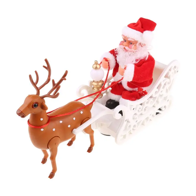 

Elk sleigh Santa Claus doll with music electric universal car toy in Sleigh with Reindeer Deer Ornaments Xmas Gifts