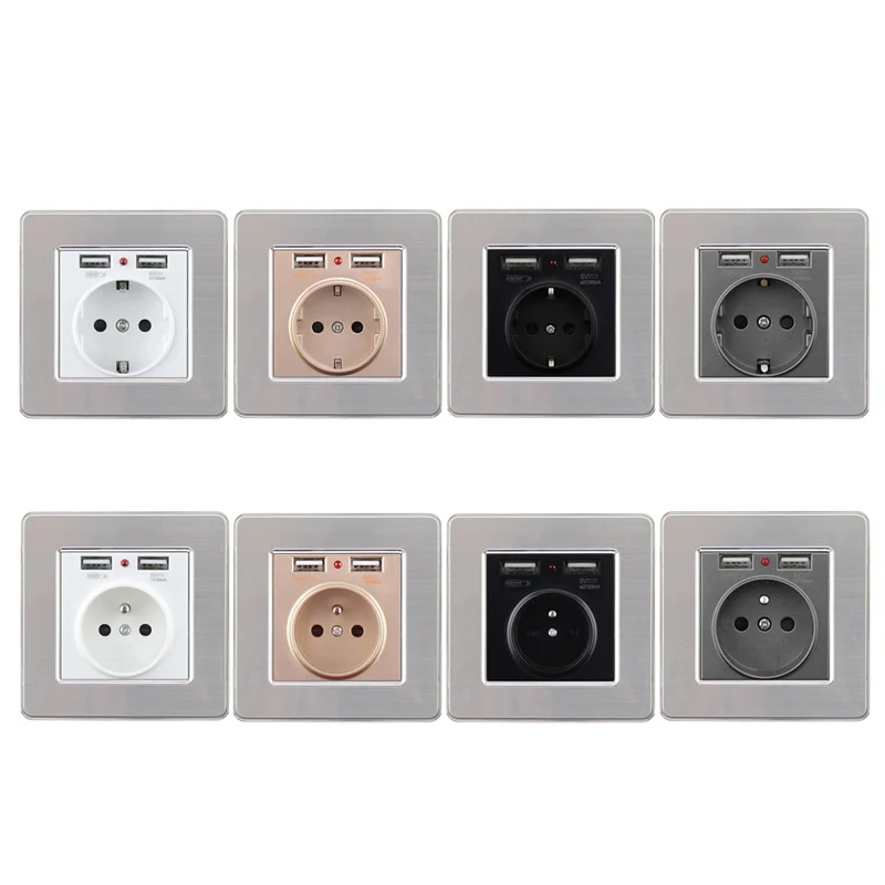 Avoir Wall Socket EU FR Standard Power Socket Dual USB Charging Port, 86mm*86mm, Stainless Steel Sanel Outlet 16A,110~250V
Avoir Wall Socket EU FR Standard Power Socket Dual USB Charging Port, 86mm*86mm, Stainless Steel Sanel Outlet 16A,110~250V