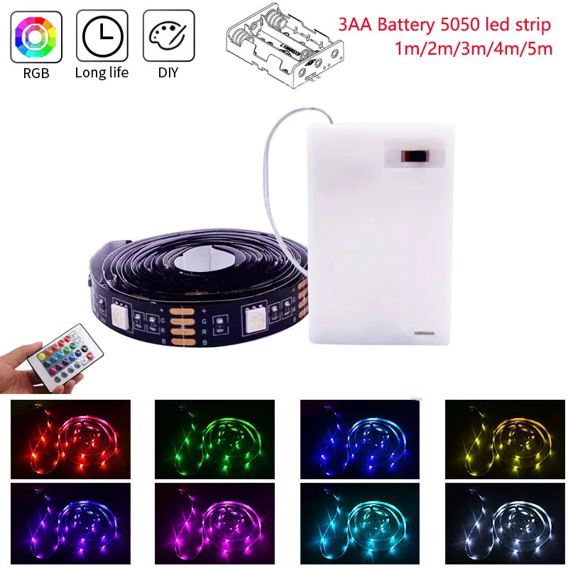 Светодиодная лента RGB 2835 5050SMD с питанием от 3 батареек AA 5 В гибкий пульт