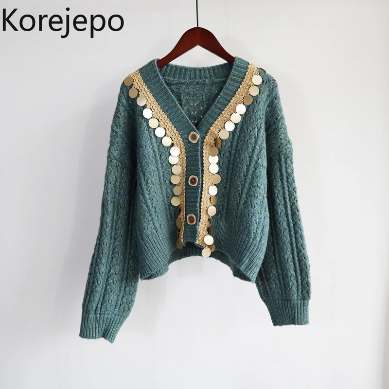 Korejepo Women Sequined Knitted Cardigan 2021 Autumn and Winter New Korean Style Retro V-neck Long Sleeve Loose Sweater Coat
Korejepo Women Sequined Knitted Cardigan 2021 Autumn and Winter New Korean Style Retro V-neck Long Sleeve Loose Sweater Coat