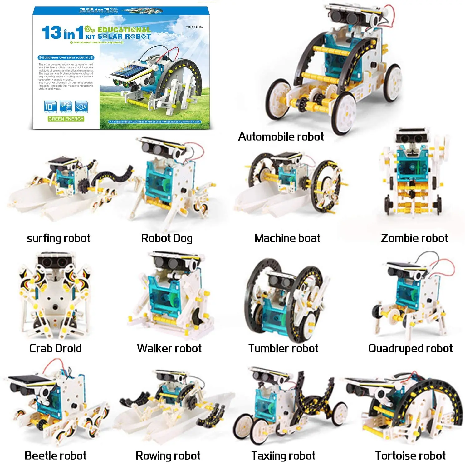 Solar Robots 13 In 1 Convertible Robot Kit Educational Toy DIY Robotics Kit Solar Powered Building Toys for Children
Solar Robots 13 In 1 Convertible Robot Kit Educational Toy DIY Robotics Kit Solar Powered Building Toys for Children