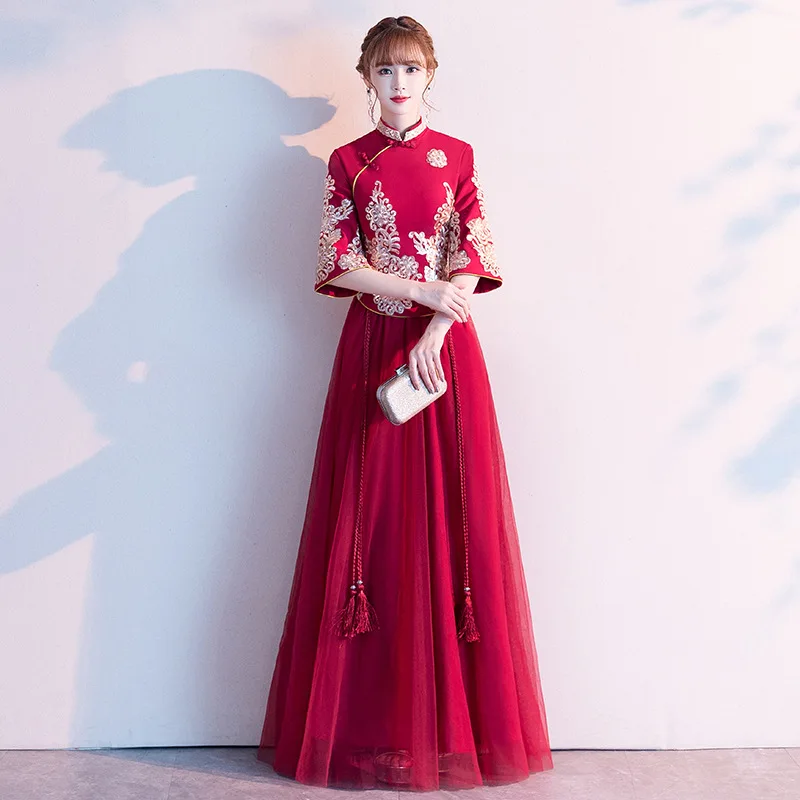 Женское китайское свадебное платье, Изысканная Цветочная аппликация Qipao, Элегантная отделка блестками, в пол, новинка, Ципао
Женское китайское свадебное платье, Изысканная Цветочная аппликация Qipao, Элегантная отделка блестками, в пол, новинка, Ципао