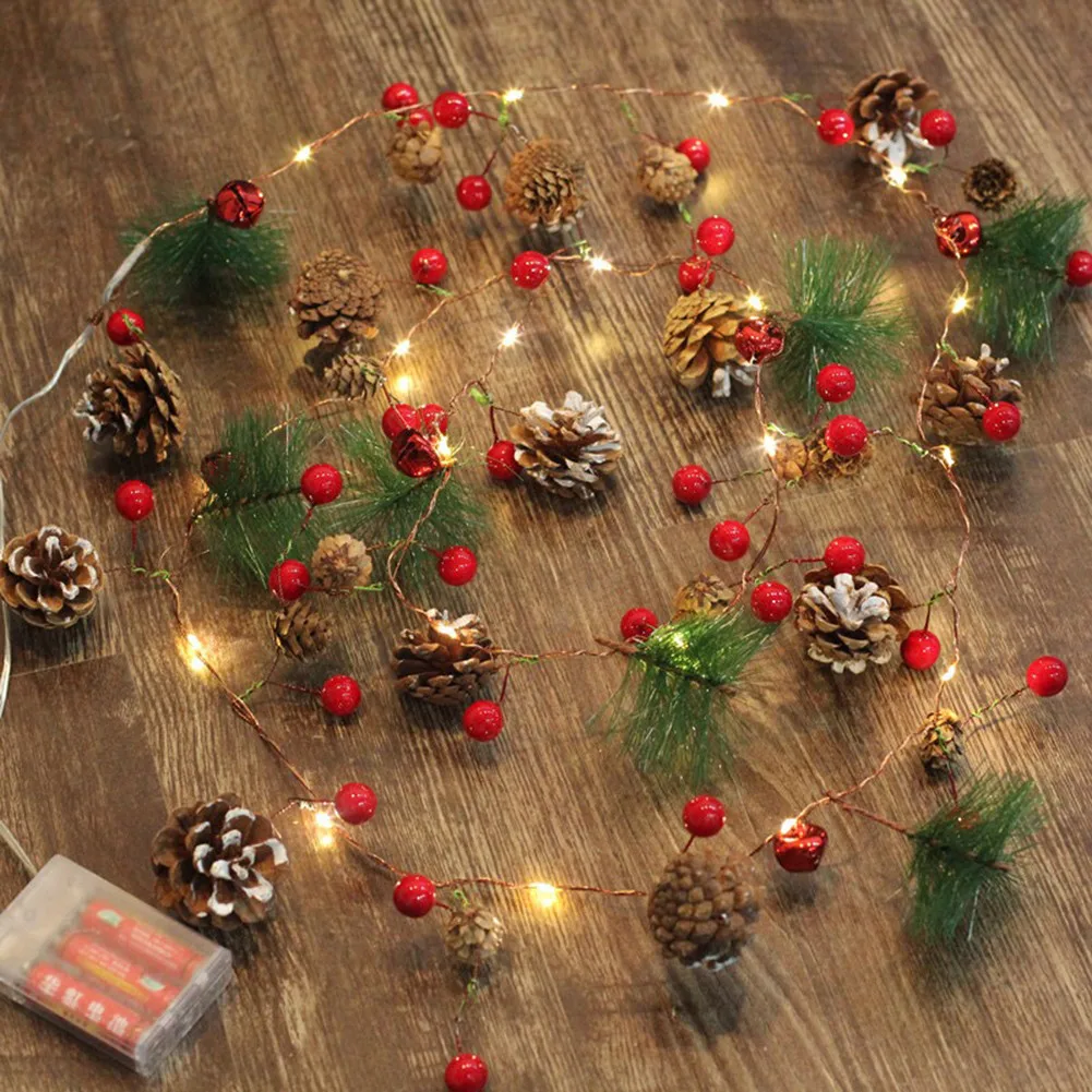 

6.6ft 20LED Led String Light Outdoor Pine Cones Red Berry Fairy Lights Decorate Pinecone Garland Lamps Party Supplies Home Decor