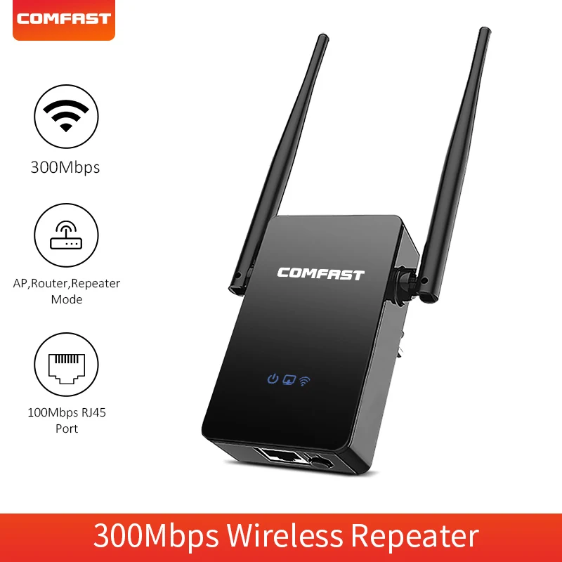 

COMFAST WiFi Repeater 300Mbps 2.4GHz Wireless WiFi Amplifier Network Signal Booster 5dBi Antenna Wi-fi extender Long Range