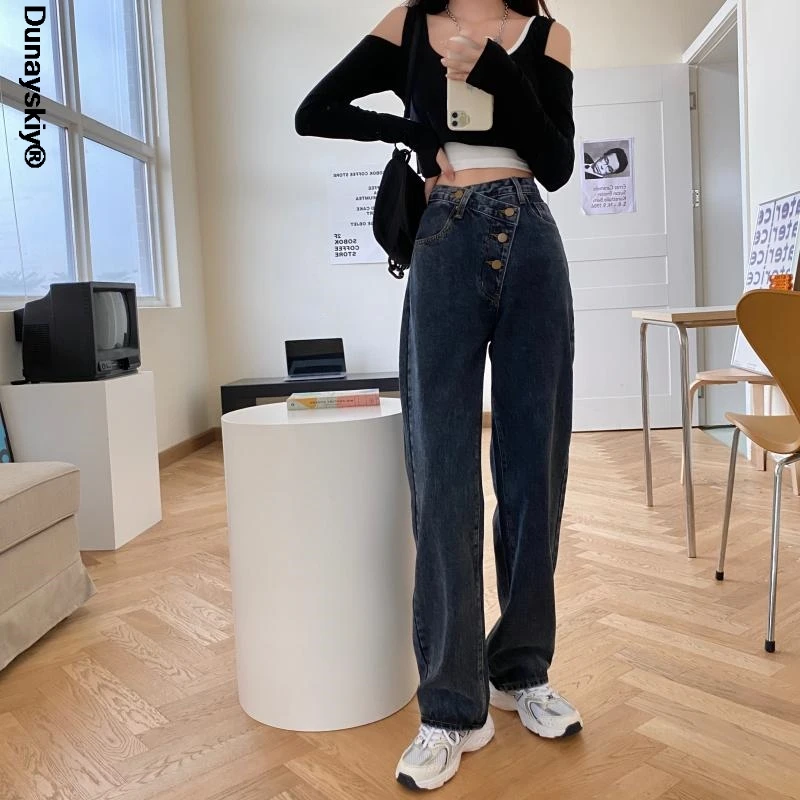 High Waist Boyfriend Jeans Women Wide Leg Straight Mom Jeans Chic Streer Korean Denim Pants 2021 Blue
High Waist Boyfriend Jeans Women Wide Leg Straight Mom Jeans Chic Streer Korean Denim Pants 2021 Blue