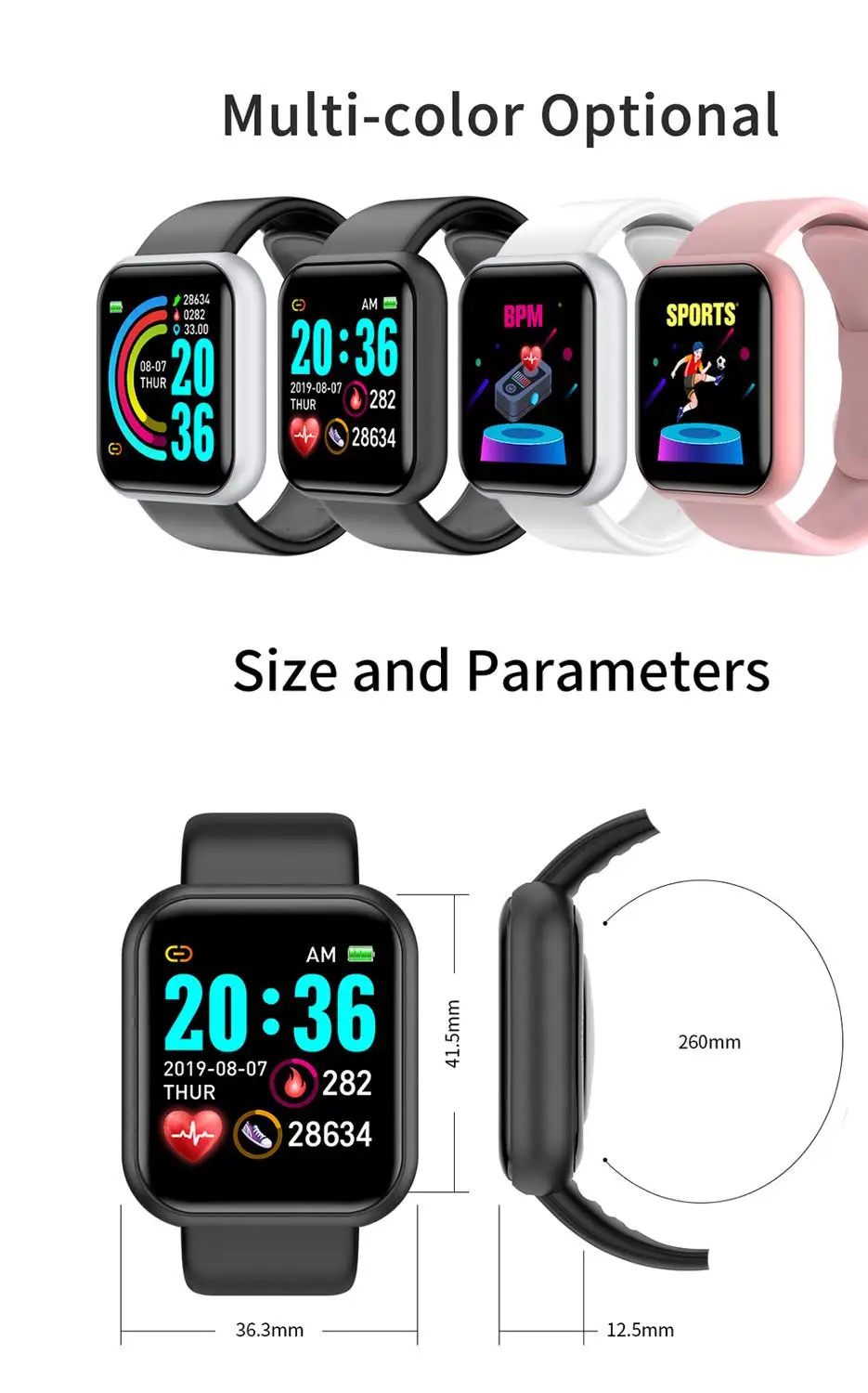 Y68 Smart Watch Women Men Sport Bluetooth Smart Band Heart Rate Monitor Blood Pressure Fitness Tracker Bracelet for Android IOS
Y68 Smart Watch Women Men Sport Bluetooth Smart Band Heart Rate Monitor Blood Pressure Fitness Tracker Bracelet for Android IOS