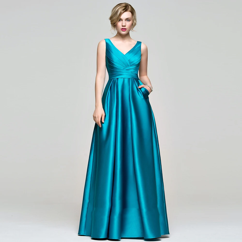 Long Prom Dresses V-Neck A-Line Floor-Length Satin Dress Prom ong Elegant Dresses Blue Color With Pocket
Long Prom Dresses V-Neck A-Line Floor-Length Satin Dress Prom ong Elegant Dresses Blue Color With Pocket