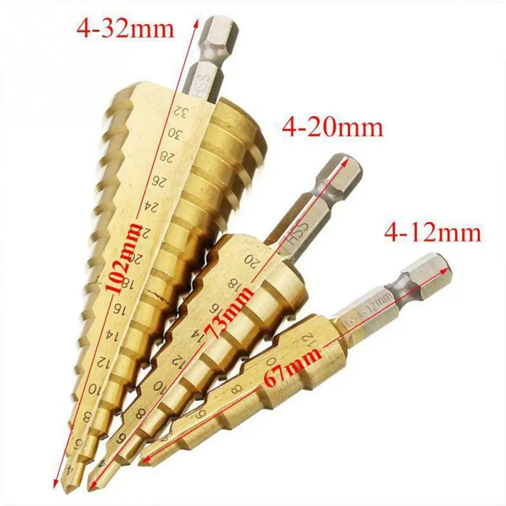 4-12/20/32mm 3Pcs Hexagonal Shank Straight Slot Pagoda Drill Drill Metric Bit Drill Hole Speed Set High Step Bits Bits S1U0
4-12/20/32mm 3Pcs Hexagonal Shank Straight Slot Pagoda Drill Drill Metric Bit Drill Hole Speed Set High Step Bits Bits S1U0