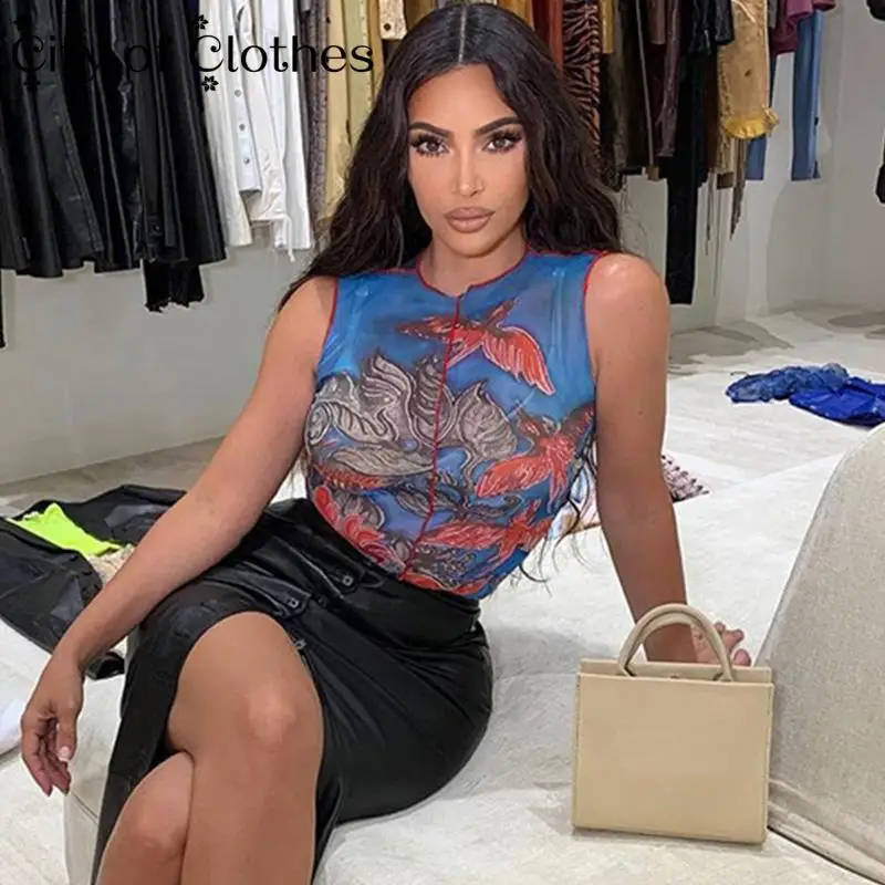 Sexy Blue Mesh Tank Tops Women Sleeveless Print Crop Top Slim Elegant Tanks Fashion Female 2021 Casual Summer Club Steetwear
Sexy Blue Mesh Tank Tops Women Sleeveless Print Crop Top Slim Elegant Tanks Fashion Female 2021 Casual Summer Club Steetwear