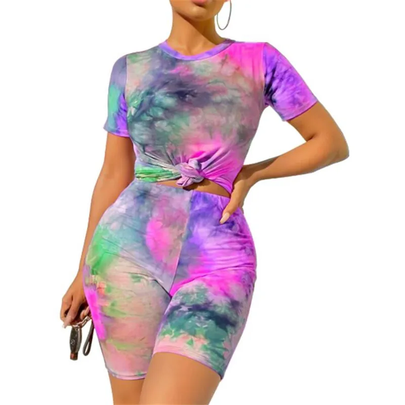Summer Home Wear European and American Style Women's Tie-dye Sports Casual Suit Women T-shirt Shorts 2Pcs Colorful Sportswear
Summer Home Wear European and American Style Women's Tie-dye Sports Casual Suit Women T-shirt Shorts 2Pcs Colorful Sportswear