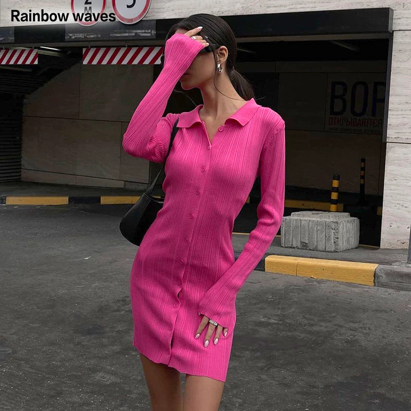 Rainbowwaves Women Stripe Knitted Long Sleeve Mini Dress Turndown Collar Button Cardigan Sweater Dress Elastic Bodycon Dress
Rainbowwaves Women Stripe Knitted Long Sleeve Mini Dress Turndown Collar Button Cardigan Sweater Dress Elastic Bodycon Dress