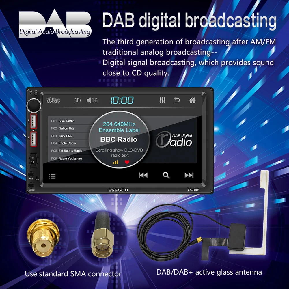 Auto Audio Central FM Car Stereo X5-DAB Double 2 DIN Car Stereo 7 inch Bluetooth AUX-Input USB RDS AM FM Radio
Auto Audio Central FM Car Stereo X5-DAB Double 2 DIN Car Stereo 7 inch Bluetooth AUX-Input USB RDS AM FM Radio