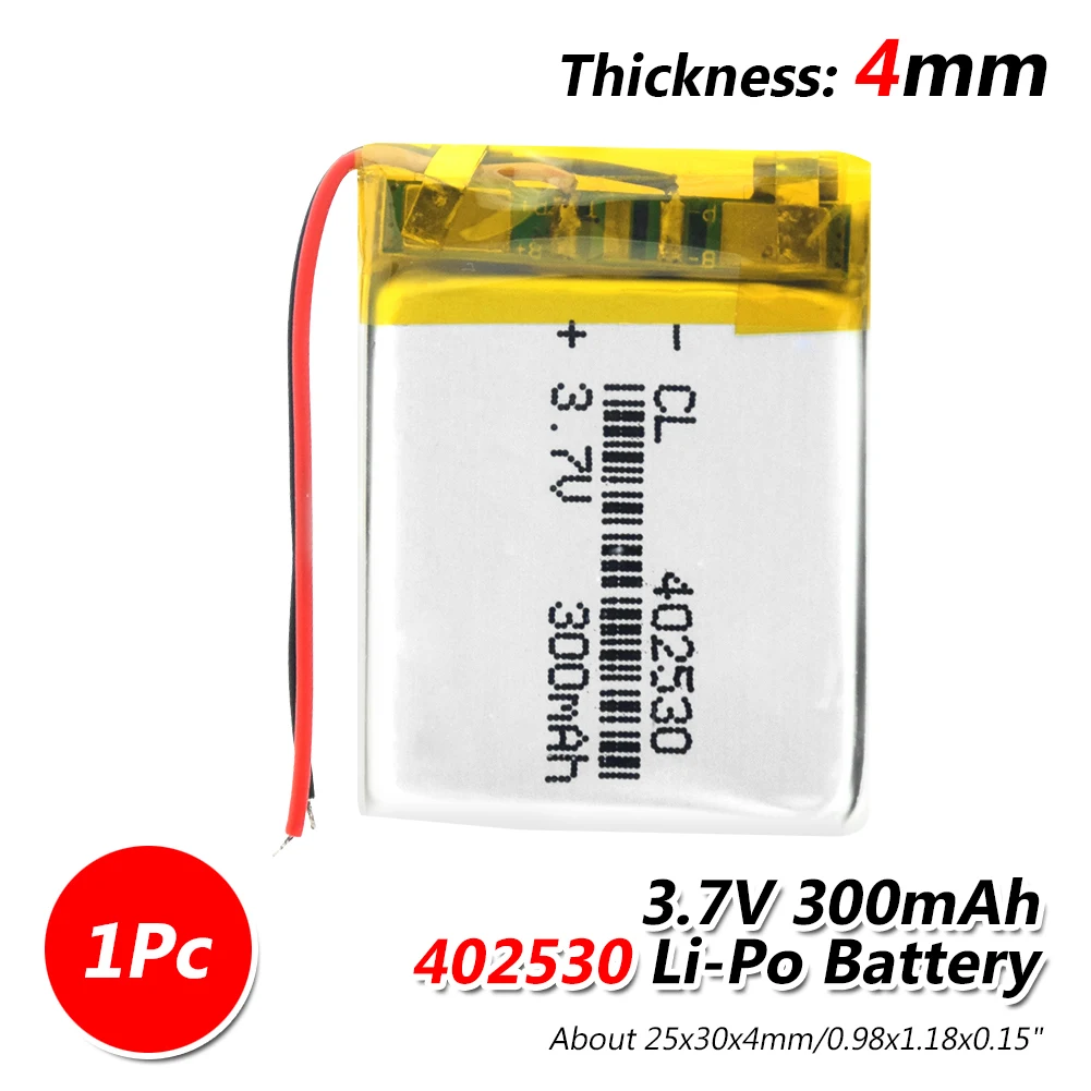 3.7V polymer lithium battery 402530 300MAH Rechargeable Li-ion Cell Batteries For MP3 MP4 GPS Smart Watch Bluetooth Mice
3.7V polymer lithium battery 402530 300MAH Rechargeable Li-ion Cell Batteries For MP3 MP4 GPS Smart Watch Bluetooth Mice
