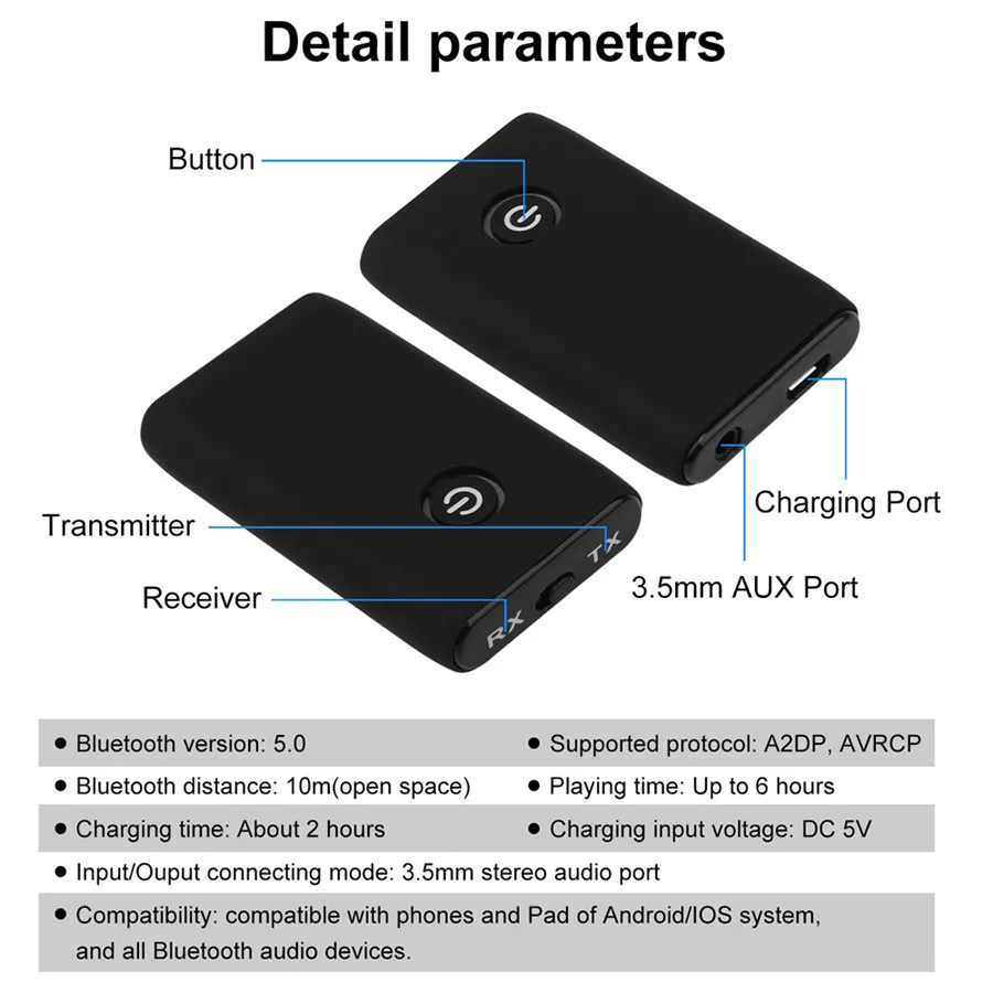 Bluetooth 5 0 аудио передатчик приемник Aptx стерео беспроводной адаптер USB Dongle 3 мм Aux