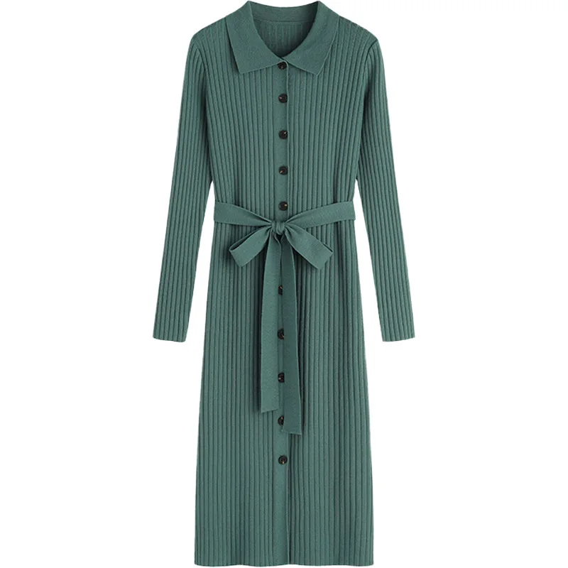 Retro Elegant Lapel Knitted Dress Autumn Winter Women's Mid Length Wrap Sweater Dress with Belted
Retro Elegant Lapel Knitted Dress Autumn Winter Women's Mid Length Wrap Sweater Dress with Belted