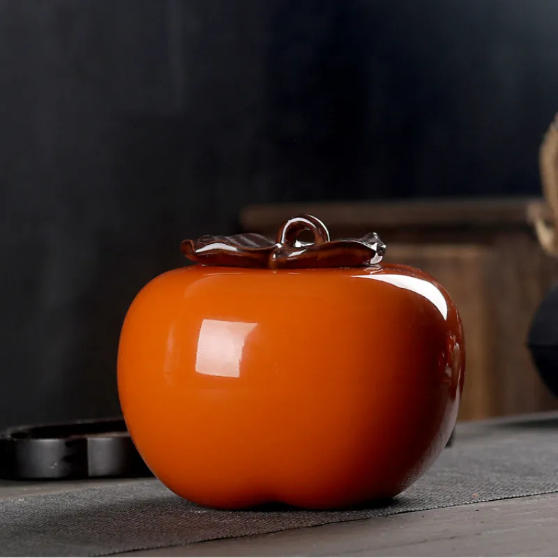 Creative Persimmon Ceramic Storage Tank Tea Canister Home Kitchen Food Seasoning Storage Desktop Decoration Ornaments 
Creative Persimmon Ceramic Storage Tank Tea Canister Home Kitchen Food Seasoning Storage Desktop Decoration Ornaments