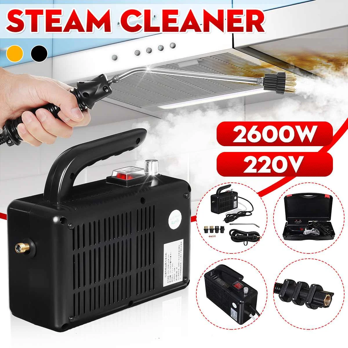220V 2600W Portable Steam Cleaner for Kitchen Household Carpet Appliances High Temperature Spray Sterilizer Disinfection
220V 2600W Portable Steam Cleaner for Kitchen Household Carpet Appliances High Temperature Spray Sterilizer Disinfection