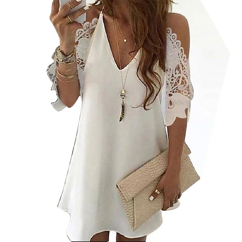 Sexy Off Shoulder V Neck Summer Dress Women Solid Color Lace Beach Dresses Casual Short Sleeve A-Line Mini Dress Party Vestidos
Sexy Off Shoulder V Neck Summer Dress Women Solid Color Lace Beach Dresses Casual Short Sleeve A-Line Mini Dress Party Vestidos