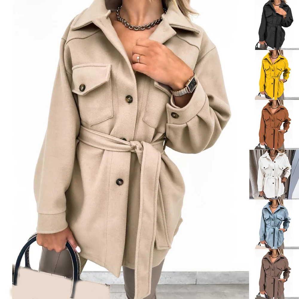 Winter Long Sleeve Suit Coat Collar Single-Breasted Woolen Women Solid Color Turn-Down Office Ol Business Lace-Up Coat Outerwear
Winter Long Sleeve Suit Coat Collar Single-Breasted Woolen Women Solid Color Turn-Down Office Ol Business Lace-Up Coat Outerwear