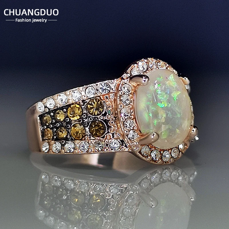

Luxurious Plated Rose Gold Inlaid Large Opal Ring Vintage Women Ring Anniversary Present For Wife Gothic Girls Ring 2022New Come