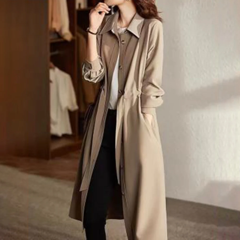 Women's Long Trench Coat Single-Breasted Khaki Plain Pocket Sweet Overcoat Office Lady Windbreaker New Gabardina Mujer Elegante
Women's Long Trench Coat Single-Breasted Khaki Plain Pocket Sweet Overcoat Office Lady Windbreaker New Gabardina Mujer Elegante