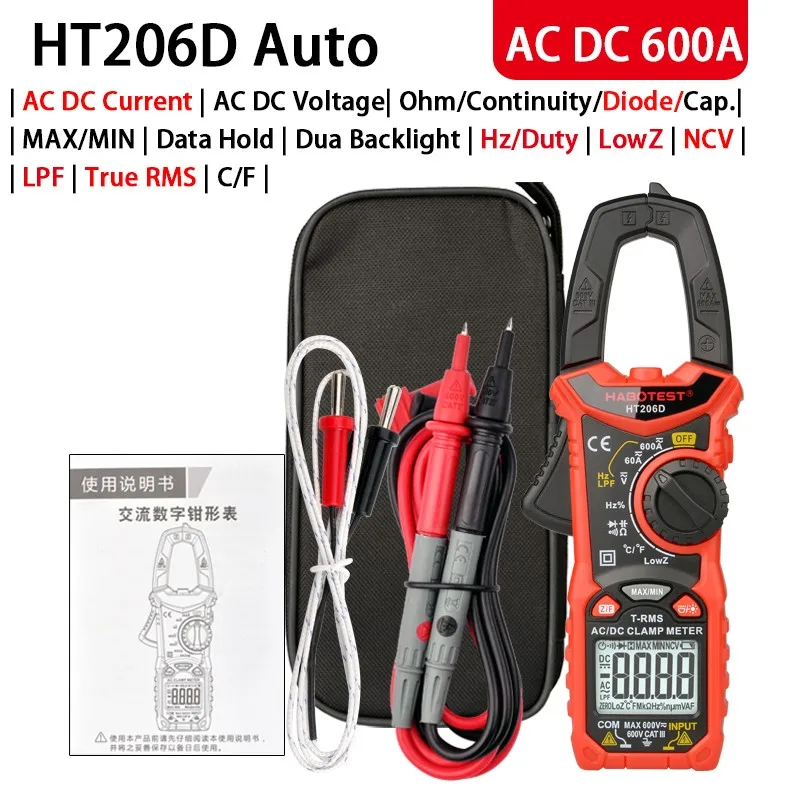 HABOTEST HT206 AC/DC Digital Clamp Meter Multimeter Pinza Amperimetrica True RMS High Precision Capacitance NCV Ohm Hz Tester
HABOTEST HT206 AC/DC Digital Clamp Meter Multimeter Pinza Amperimetrica True RMS High Precision Capacitance NCV Ohm Hz Tester
