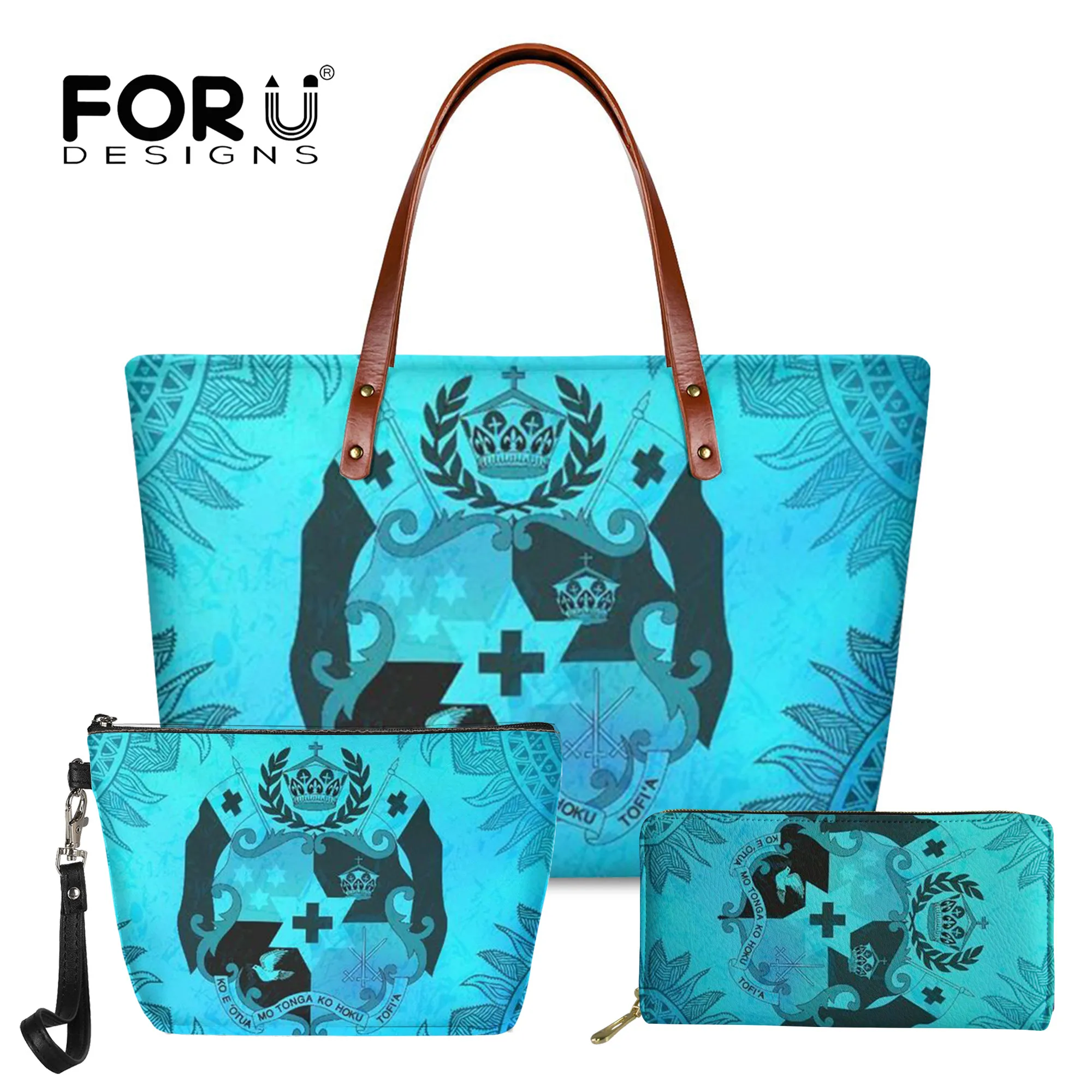 

Комплект роскошных женских сумок на плечо FORUDESIGNS, кожаные сумки-тоут, сумки с плечевым принтом, модные синие сумки с верхними ручками, 2021