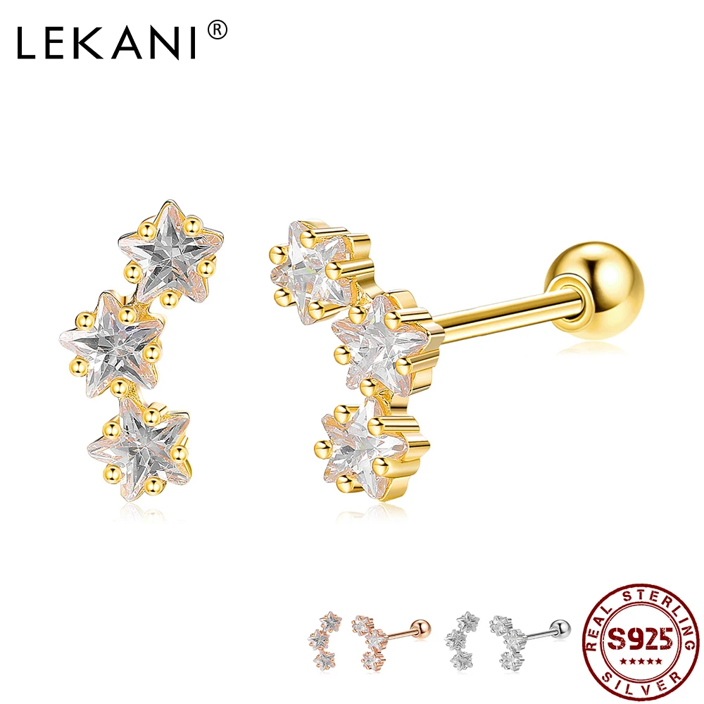 LEKANI 925 Sterling Silver Shiny Star Cubic Zircon Stud Earrings For Women Trendy Jewelry 3 Colors Anti Allergy Charms Earring
LEKANI 925 Sterling Silver Shiny Star Cubic Zircon Stud Earrings For Women Trendy Jewelry 3 Colors Anti Allergy Charms Earring