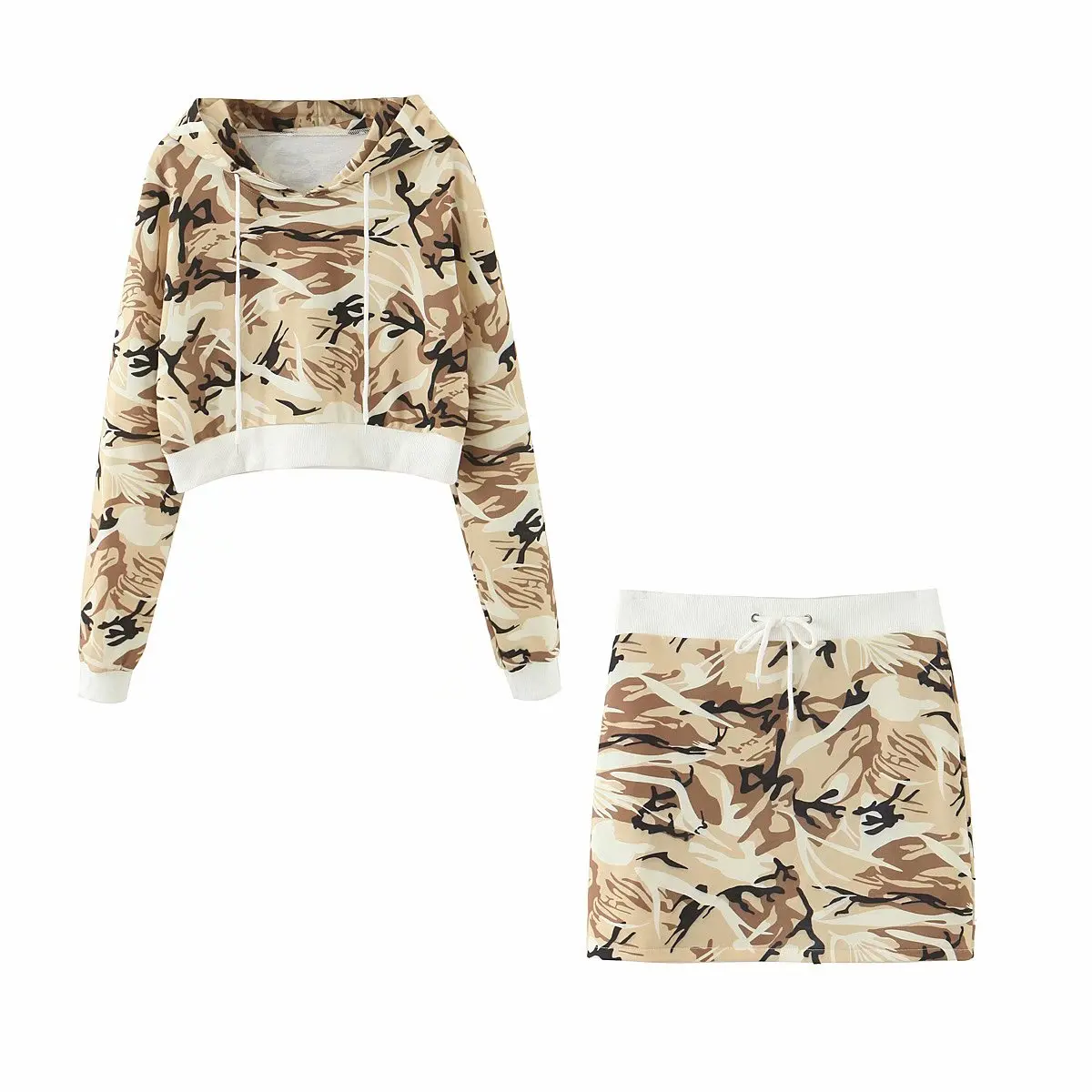 Women's suit new style camouflage hooded drawstring short sweater + high waist elastic drawstring skirt women 2 piece set
Women's suit new style camouflage hooded drawstring short sweater + high waist elastic drawstring skirt women 2 piece set