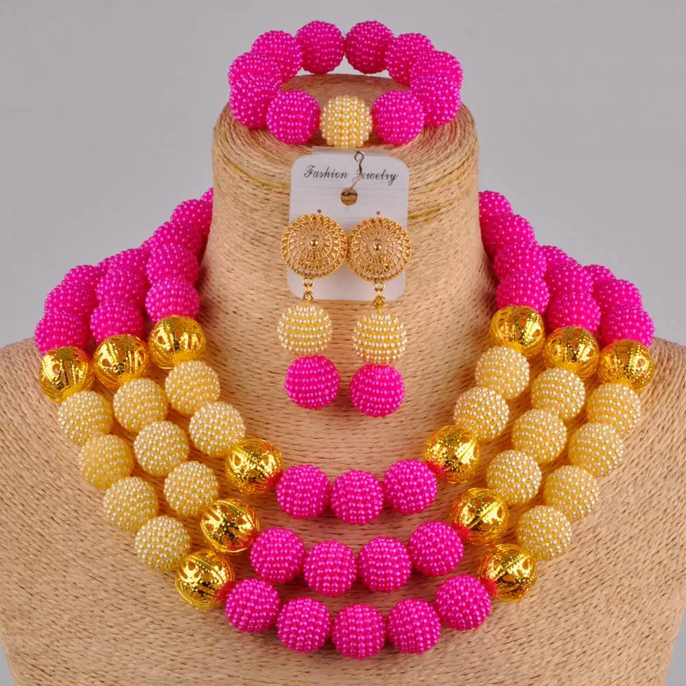 stylish fuchsia pink and gold 3 layers big simulated pearl bead costume necklace african set nigerian wedding jewelry sets
stylish fuchsia pink and gold 3 layers big simulated pearl bead costume necklace african set nigerian wedding jewelry sets