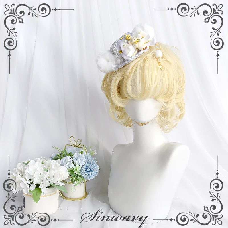 

Creamy Prince Blonde Lolita Wig Harajuku Fairy Cosplay Bangs Curly Short Long Pale Golden Sweet Fringe Adult Girls Hair