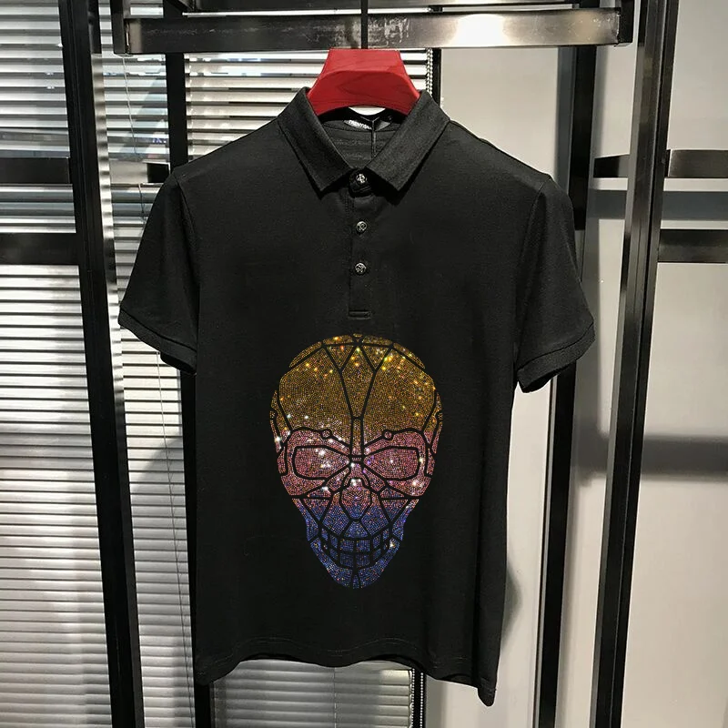 Exquisite Men's Polo Shining New Skull Rhinestone Shirt Anti-Pilling Stage Design Quick Dry Lapel Hip Hop Short-Sleeved
Exquisite Men's Polo Shining New Skull Rhinestone Shirt Anti-Pilling Stage Design Quick Dry Lapel Hip Hop Short-Sleeved