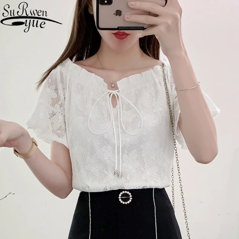 Sexy Lace Woman Blouse Hollow Out Lace Shirt Bow Ribbon Short Shirt Feminine One size Slim slash neck 8863 50
Sexy Lace Woman Blouse Hollow Out Lace Shirt Bow Ribbon Short Shirt Feminine One size Slim slash neck 8863 50