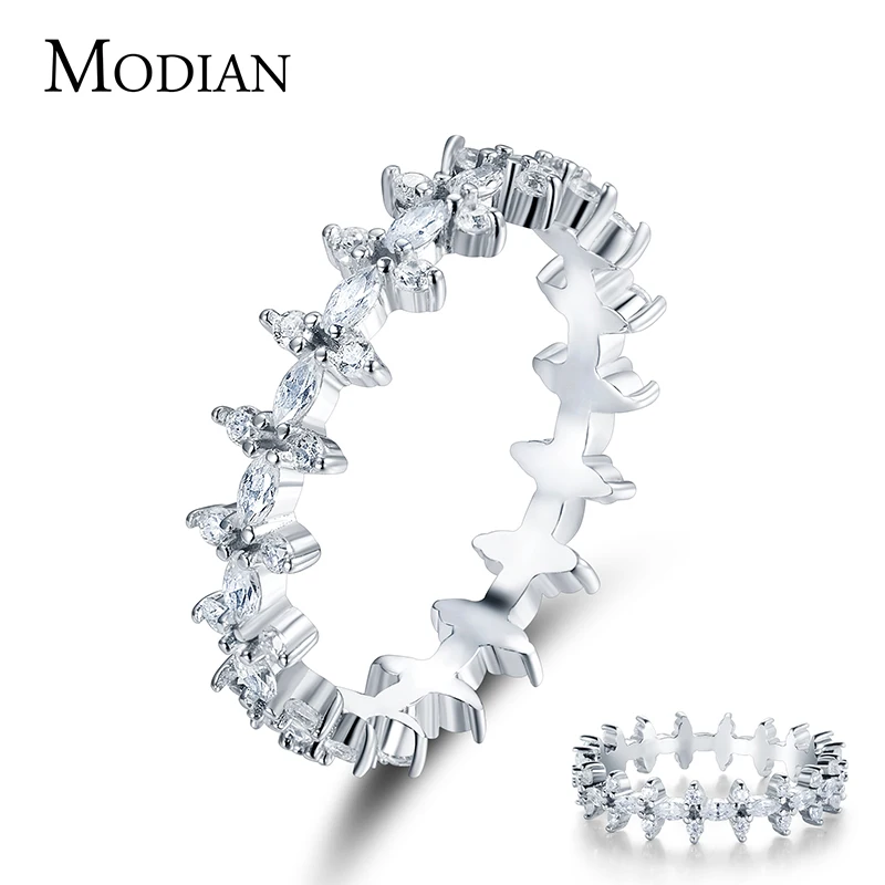 Modian 100% реальные 925 Sterlihg серебряные ромбовидные прозрачные CZ штабелируемые кольца