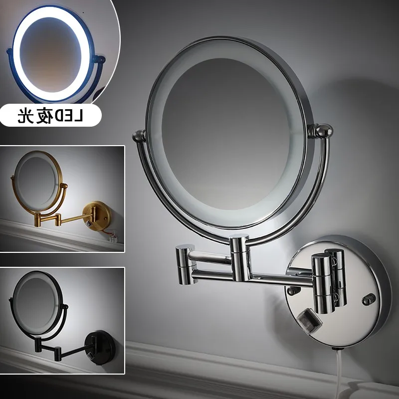 

Makeup Mirror Brushed Gold/Chrome Brass Telescopic Folding Bathroom Magnification 3x/5x/10x Dual Round LED Light Cosmetic Mirror