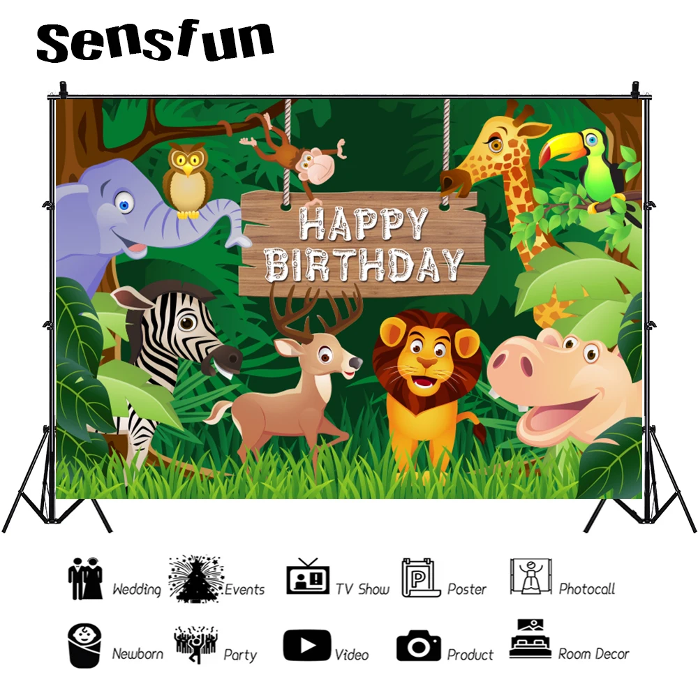 

Фоны для фотосъемки мальчиков сафари джунгли день рождения зеленый лес дикие животные Лев Слон дети первый день рождения фон
